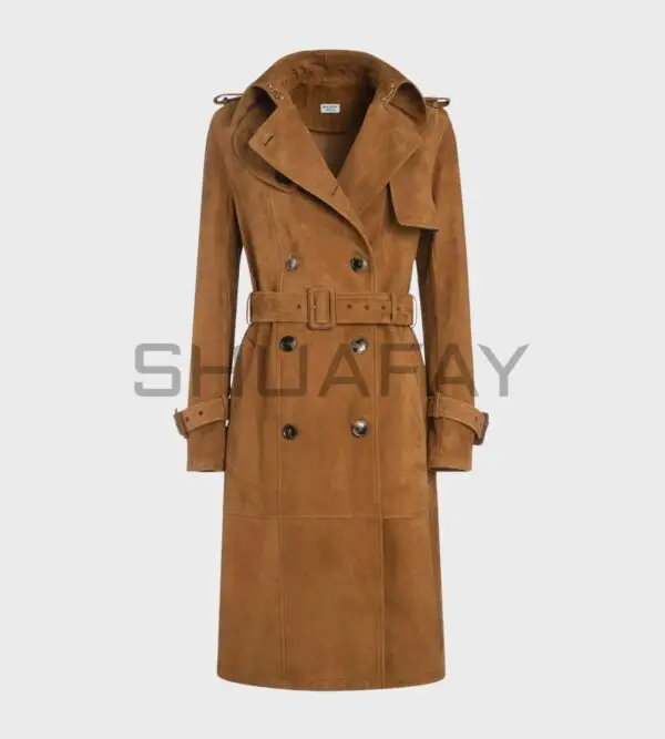 Velora Suede Trench Coat for Women - Premium Lambskin Suede, Adjustable Waist Belt, Classic 10-Button Style