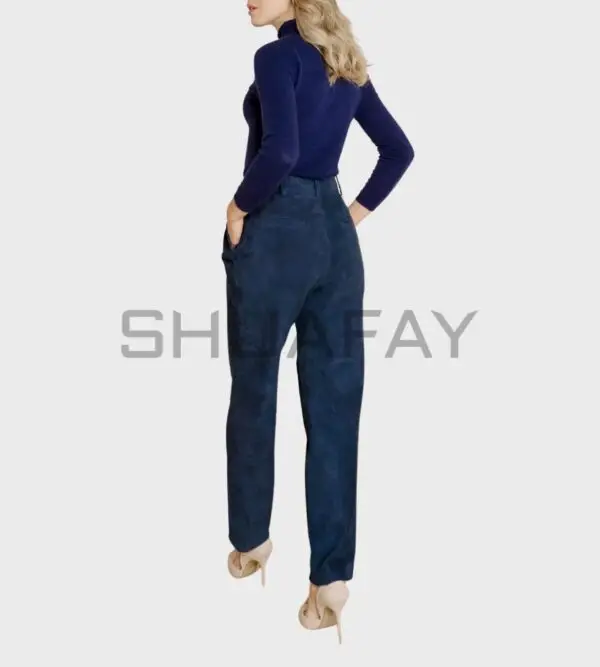 Velour High-Waist Suede Pants for women – lambskin suede leather, wide-leg tapered fit, and high-waist design.