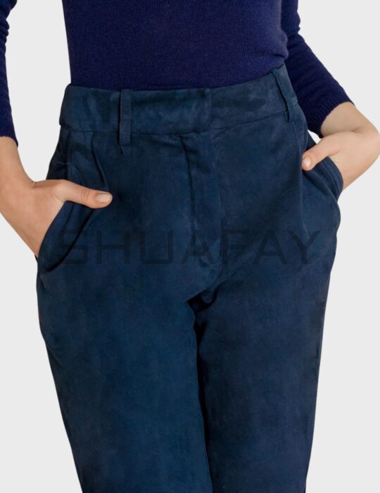 Shuafay premium navy blue tailored trousers for a sophisticated look, featuring a sleek finish and comfortable fit. Perfect for luxury lifestyle and versatile styling.