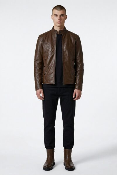 Bold Stitch Jacket Men Dark Brown Front