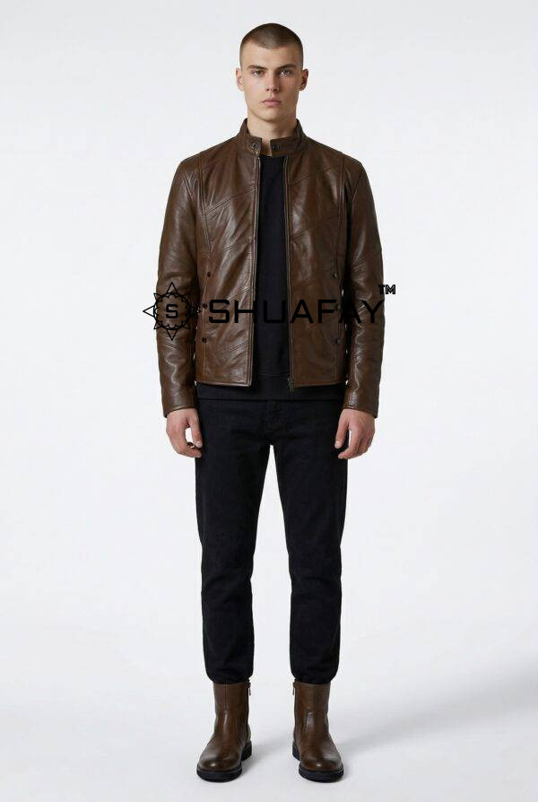 Bold Stitch Jacket Men Dark Brown Front