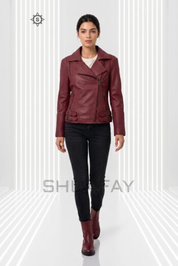 Brando Grace Leather Jacket Women Burgundy Front