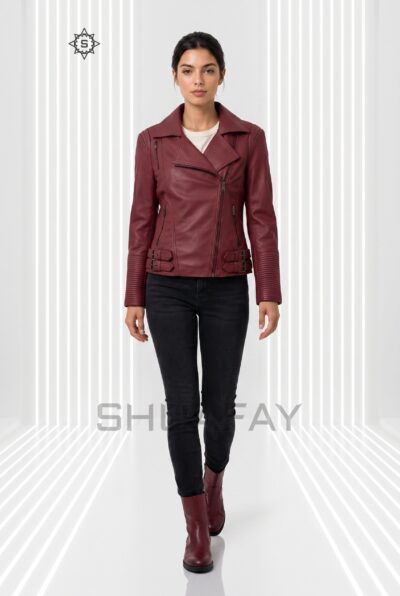 Brando Grace Leather Jacket Women Burgundy Front