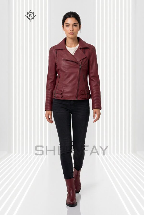 Brando Grace Leather Jacket Women Burgundy Front
