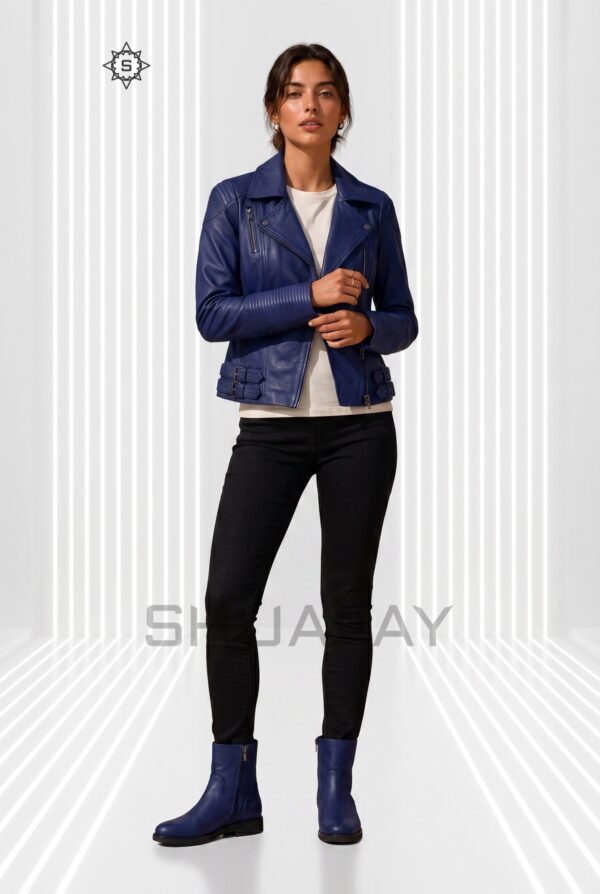Brando Grace Leather Jacket Women Navy Blue Front