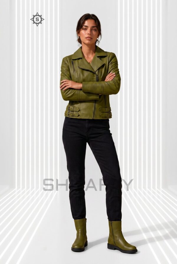 Brando Grace Leather Jacket Women Olive Green Front