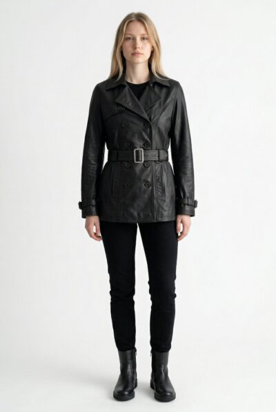 Dominique Leather Coat Women Front
