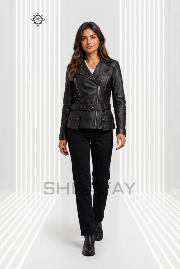 Evoke Elegance Lambskin Leather Jacket Women Black Front