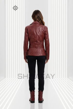 Evoke Elegance Lambskin Leather Jacket Women Burgundy Back