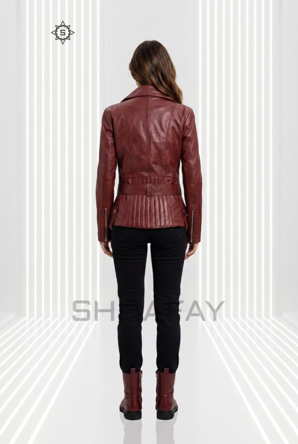 Evoke Elegance Lambskin Leather Jacket Women Burgundy Back
