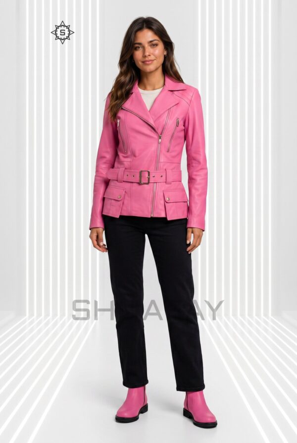 Evoke Elegance Lambskin Leather Jacket Women Pink Front