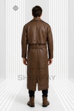 Gothic Luxe Leather Trench Coat Men Brown Back