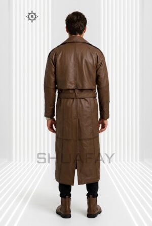 Gothic Luxe Leather Trench Coat Men Brown Back