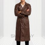Gothic Luxe Leather Trench Coat Men Brown Front