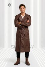 Gothic Luxe Leather Trench Coat Men Brown Front