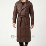 Gothic Luxe Leather Trench Coat Men Dark Brown Front