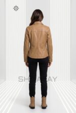 Lustre Studded Leather Shirt Women Tan Back