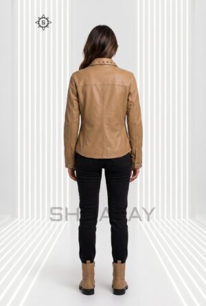 Lustre Studded Leather Shirt Women Tan Back