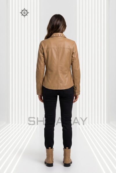 Lustre Studded Leather Shirt Women Tan Back