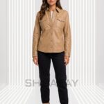 Lustre Studded Leather Shirt Women Tan Front