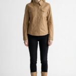 Lustre Leather Shirt Women Tan Front