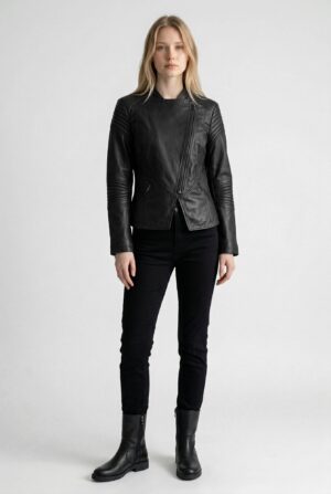 Opulent Threaded Jacket Women Black Front