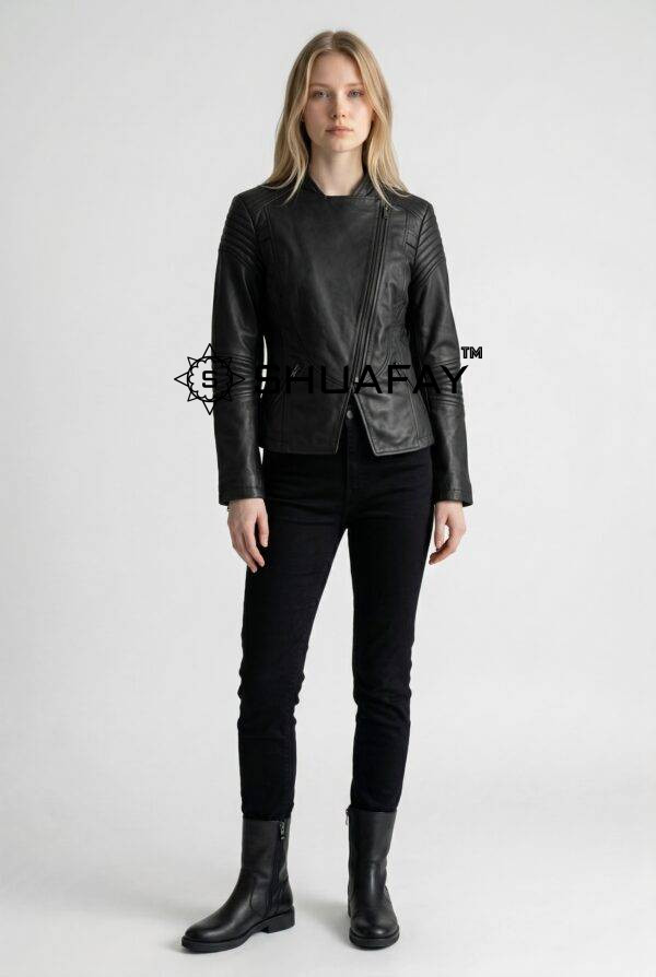 Opulent Threaded Jacket Women Black Front
