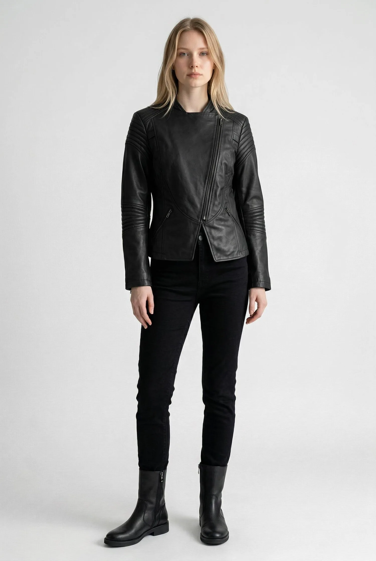 Opulent Threaded Jacket Women Black Front