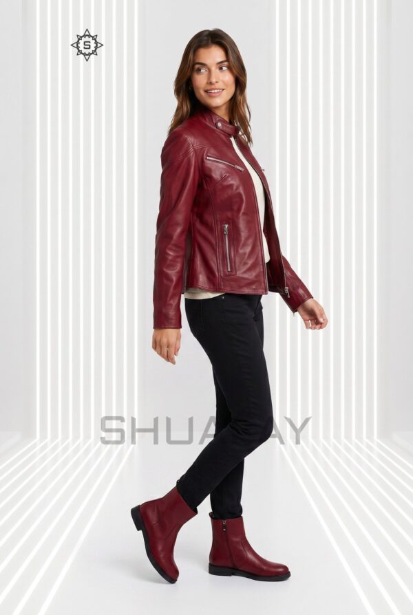 Sheepskin Elegance Leather Jacket Women Burgundy Front