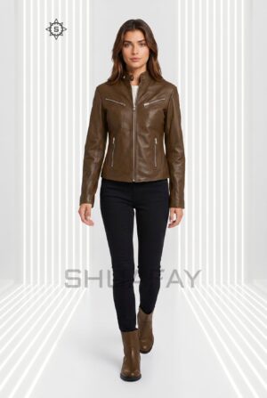 Sheepskin Elegance Leather Jacket Women Brown Front