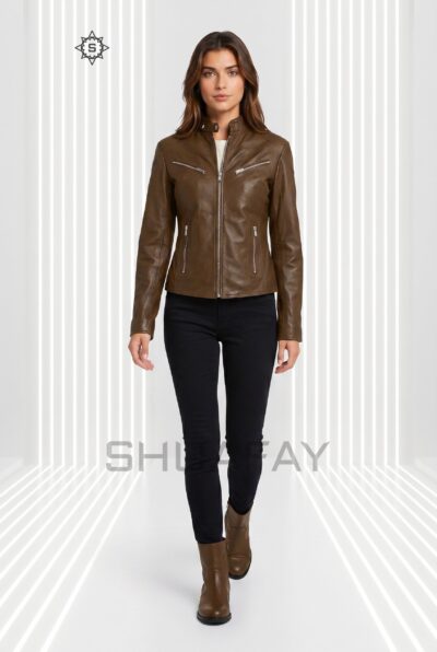 Sheepskin Elegance Leather Jacket Women Brown Front