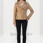 Strato Shear Leather Jacket Women Tan Front