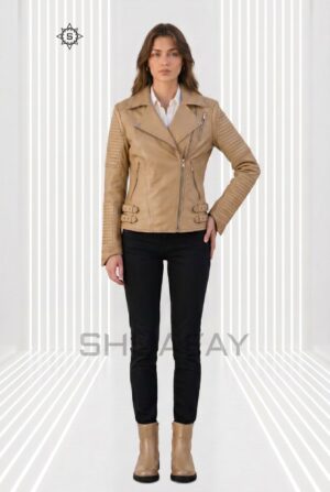 Strato Shear Leather Jacket Women Tan Front