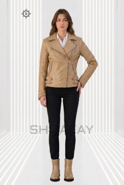 Strato Shear Leather Jacket Women Tan Front