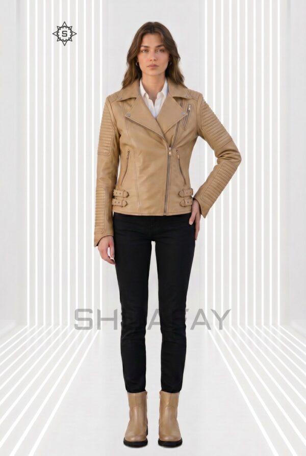 Strato Shear Leather Jacket Women Tan Front