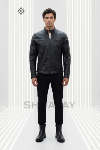 Swift Guard men’s leather biker jacket in Black, front view