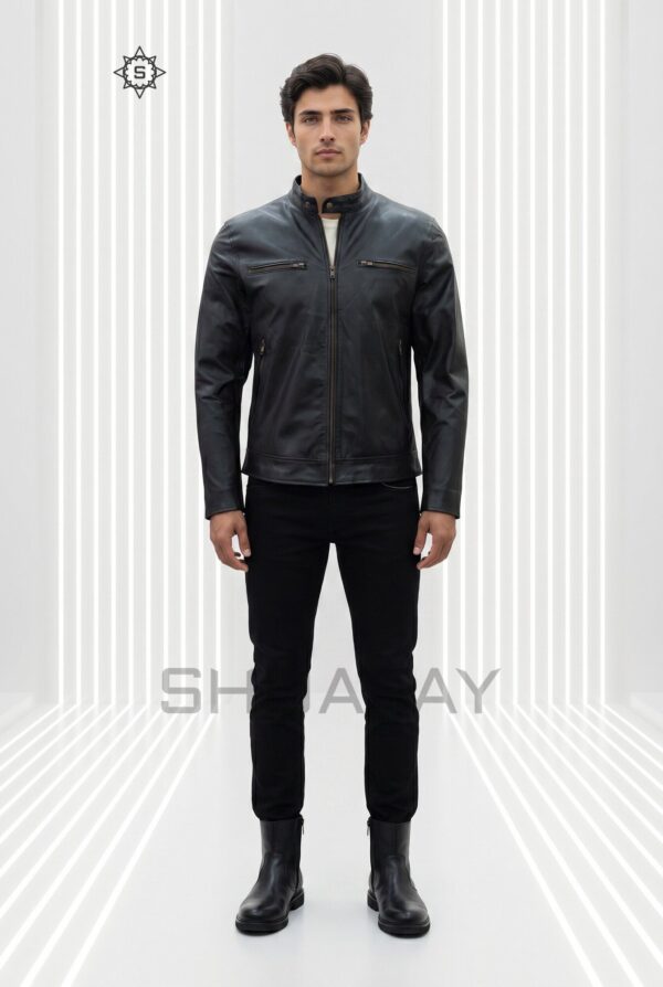 Swift Guard men’s leather biker jacket in Black, front view