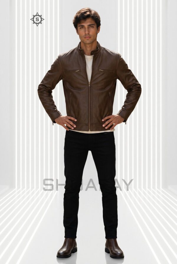Swift Guard Biker Jacket Men Brown Front