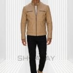 Swift Guard men’s leather biker jacket in Tan, front view