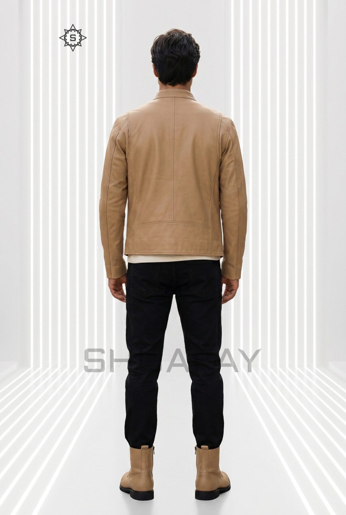 Swift Guard men’s leather biker jacket in Tan, back view