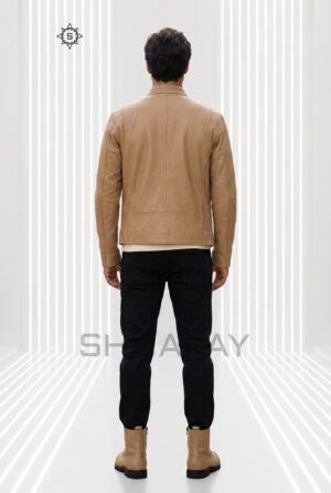 Swift Guard men’s leather biker jacket in Tan, back view