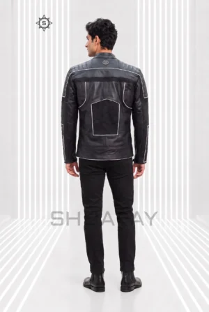 Black Frost Line Jacket back view showing a shoulder yoke, curved side piping and an outlined lower-back panel.