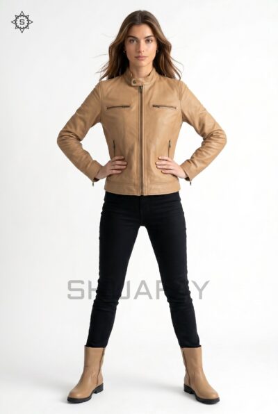 Swift Guard Biker Jacket Women Tan Front