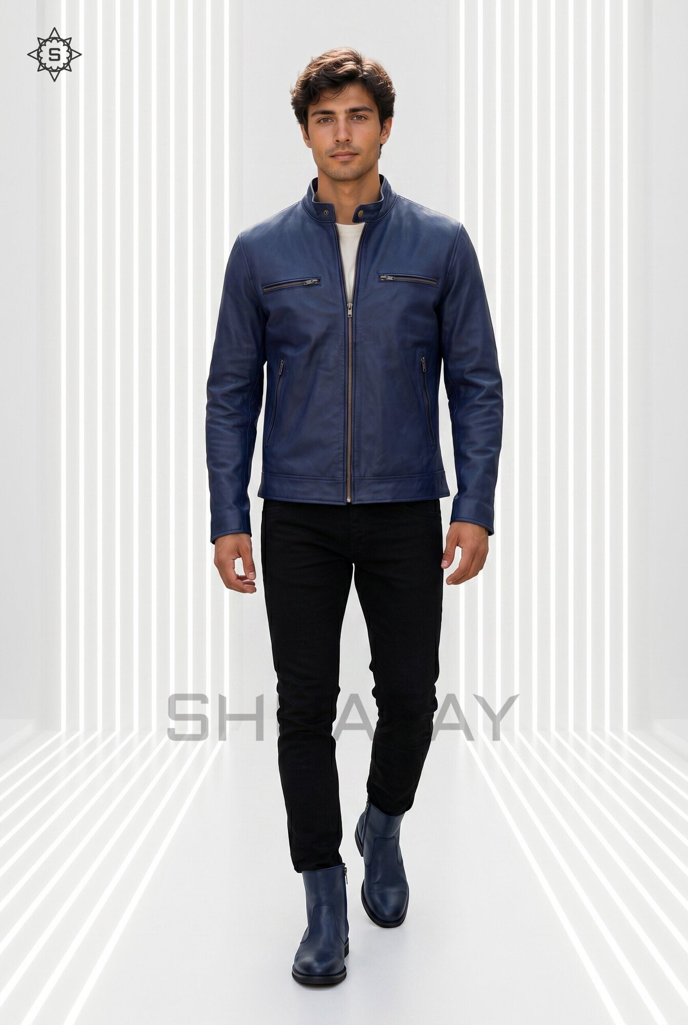 Swift Guard Biker Jacket Men Navy Front