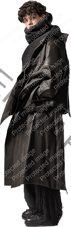 SHUAFAY leather trench coat with biker details, crafted for luxury and edgy style. Perfect for a bold, sophisticated look on the road or city streets.