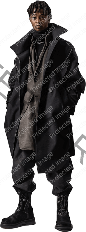 SHUAFAY Luxe Black Oversized Coat with Leather Accents showcasing edgy, high-fashion biker style. Perfect for statement outerwear with premium craftsmanship.